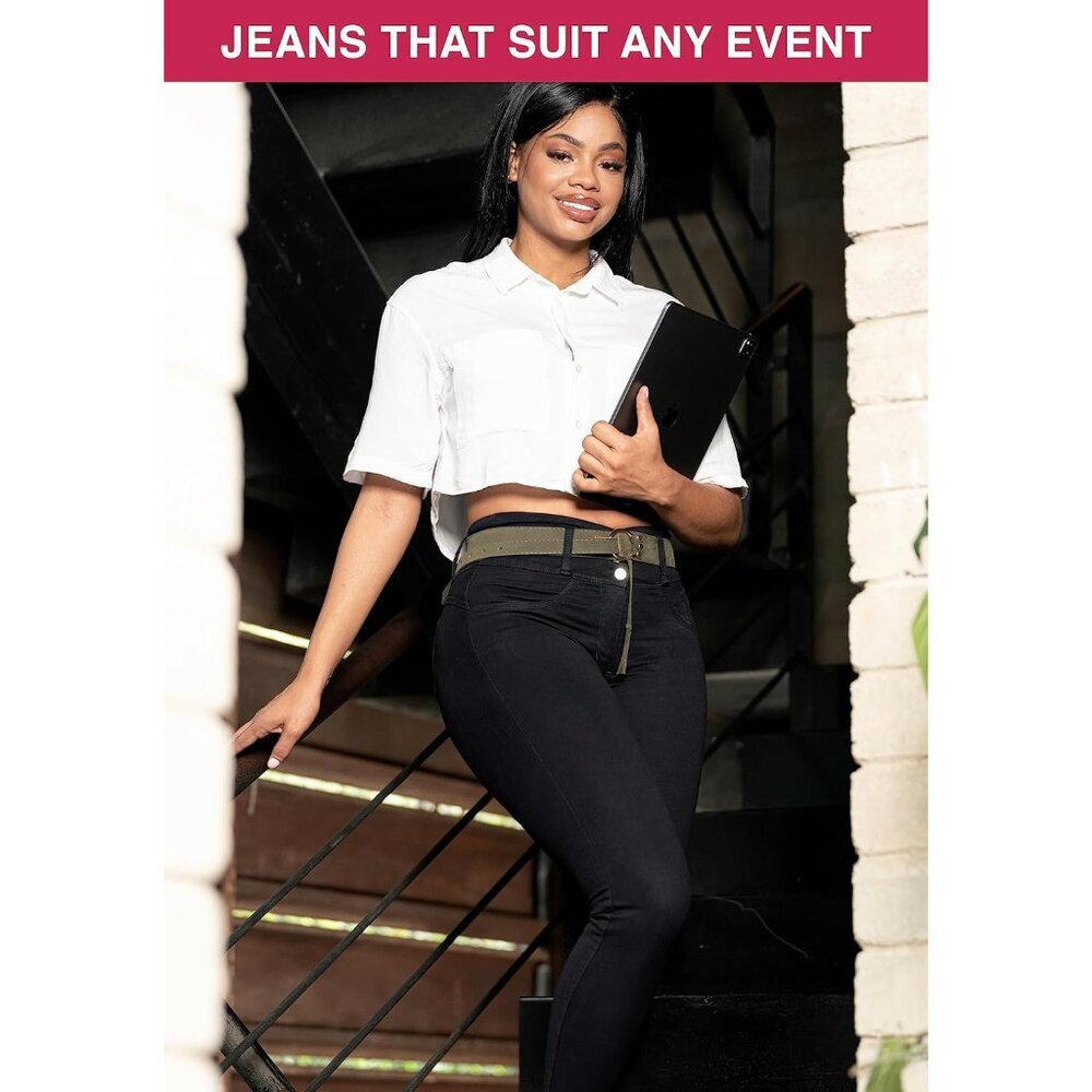 High Waisted Colombian Butt Lift Jeans Women Tummy Control Denim - Picture 5 of 5